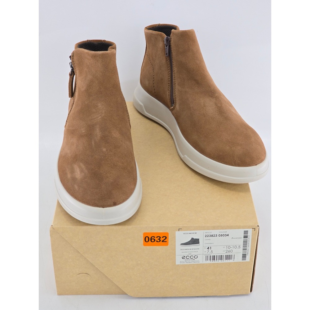 ECCO Move W Zip Bootie Womens 10-10.5 Camel Brown Suede Sneakers - NEW